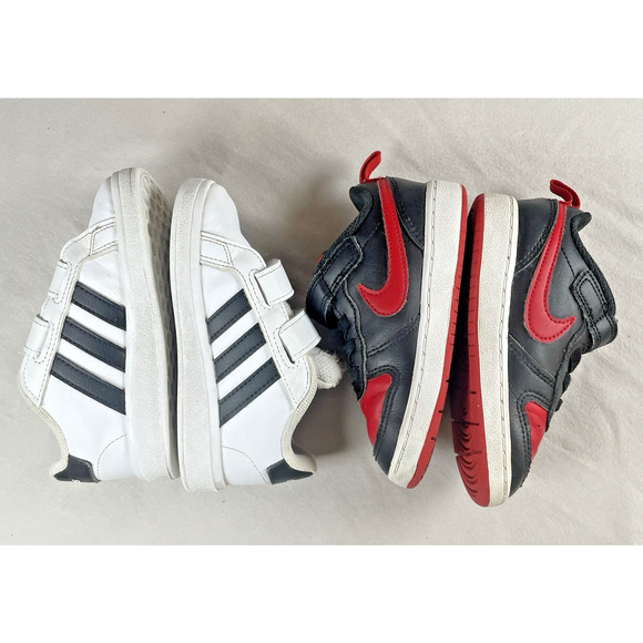 Kids Nike Red Black & Adidas White Size 8 Toddler Shoes Hook Loop Sneakers - Picture 10 of 12